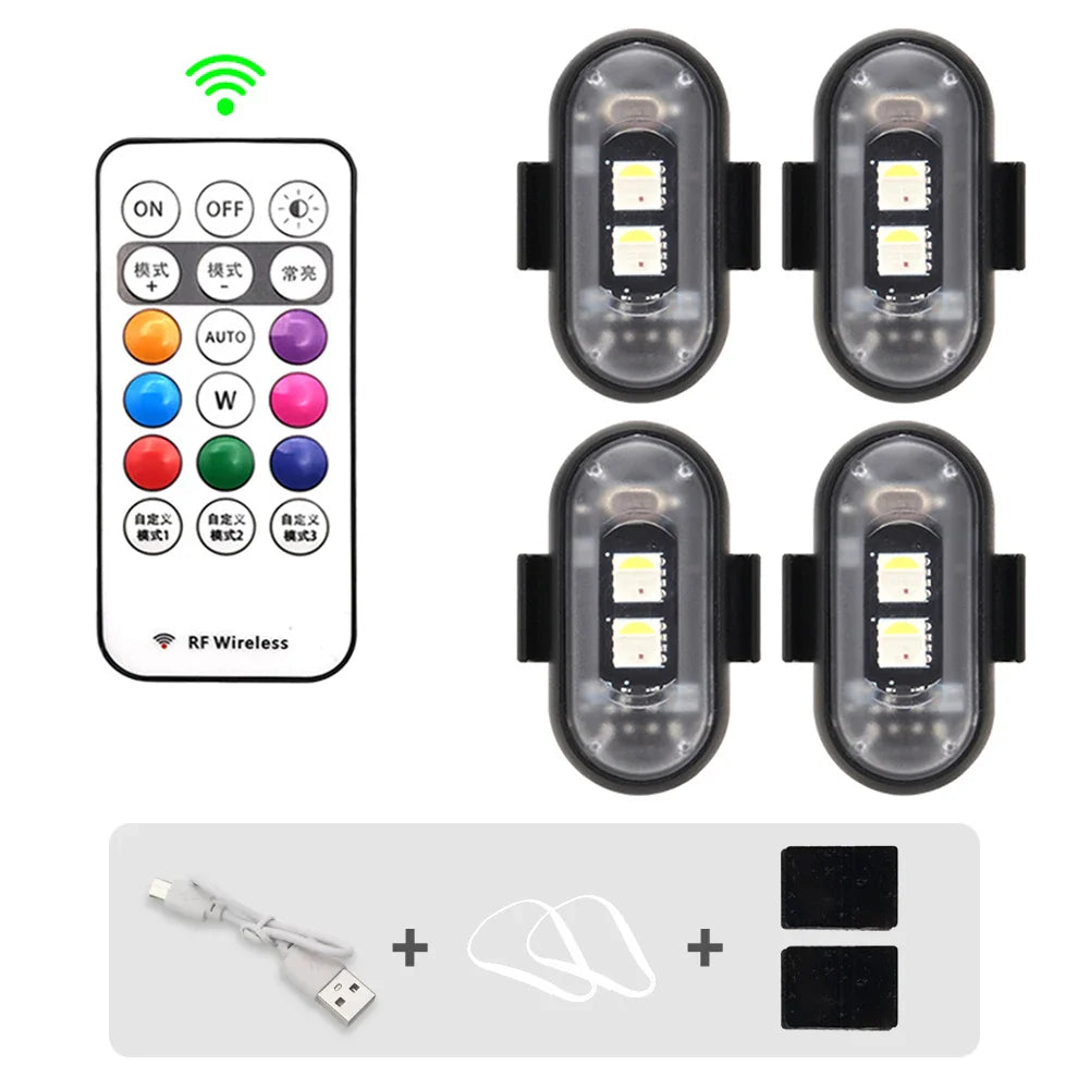 RGB Led Car Strobe Lights Motorcycle LED Flash Position Wireless Light Aircraft Airplane Helicopter Warning Lights Accessories