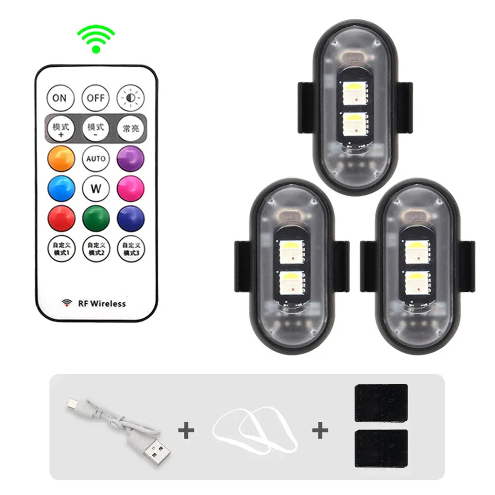 RGB Led Car Strobe Lights Motorcycle LED Flash Position Wireless Light Aircraft Airplane Helicopter Warning Lights Accessories